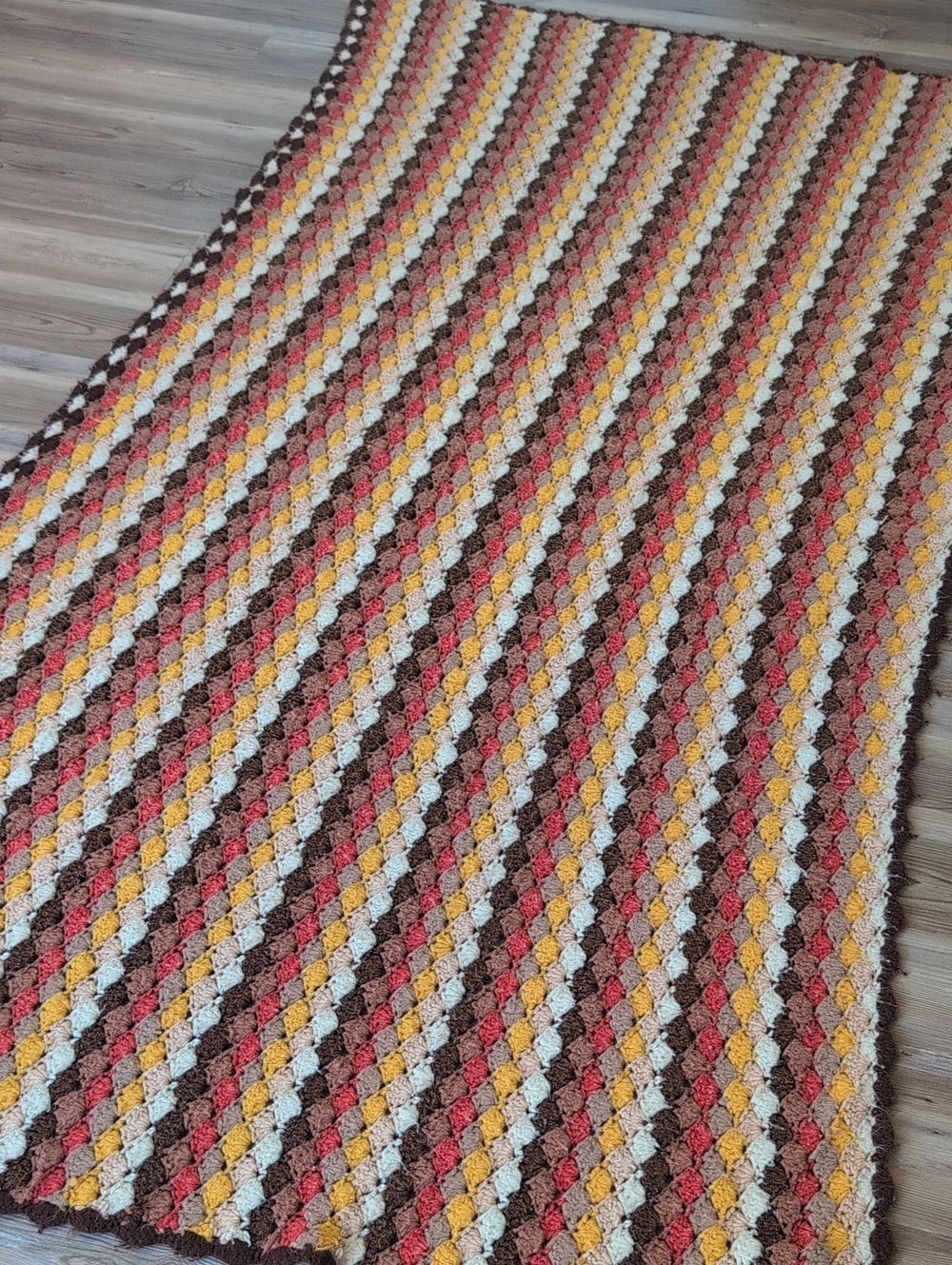 Vintage Handmade Afghan Throw Blanket Fall Autumn Colors Decor
